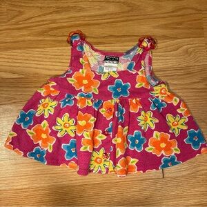 Vintage pink floral 4T 90s sleeveless baggy boho girls tank shirt flower buttons